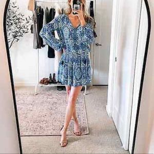 Parker - Bright Blue Silk Paisley Print Peasant Dress Sz S